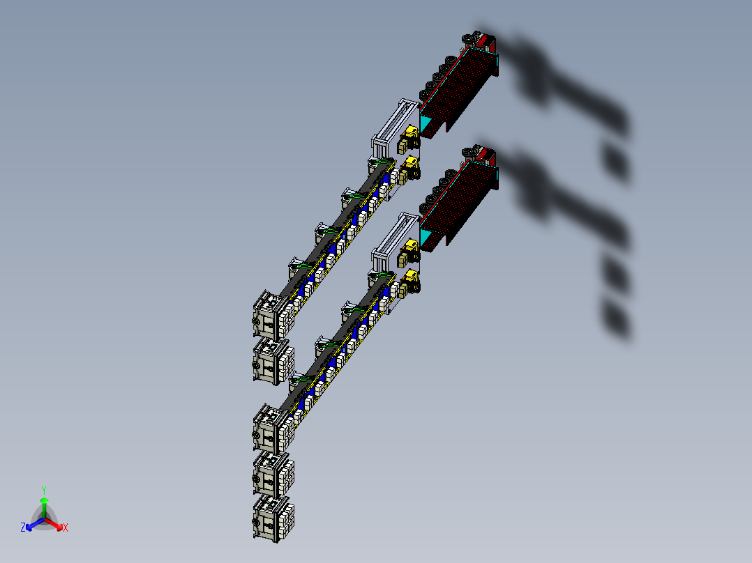 叉车AGV与滚筒AGV组合发货模拟后视图