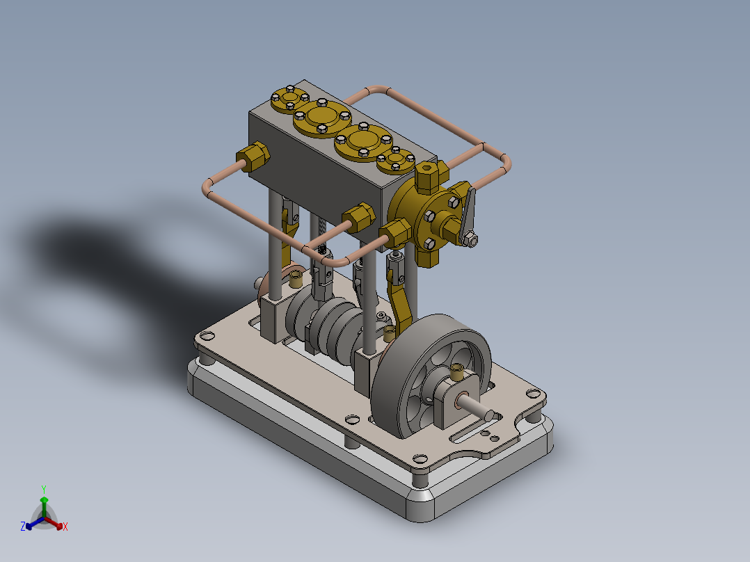 A0003124-2缸立式船用蒸汽机正等轴测图