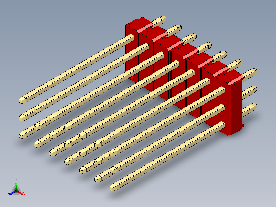彩色公头100mil（2.54mm）系列-DS1021_red_3x07p_100mil_Type19_rev1.0主视图