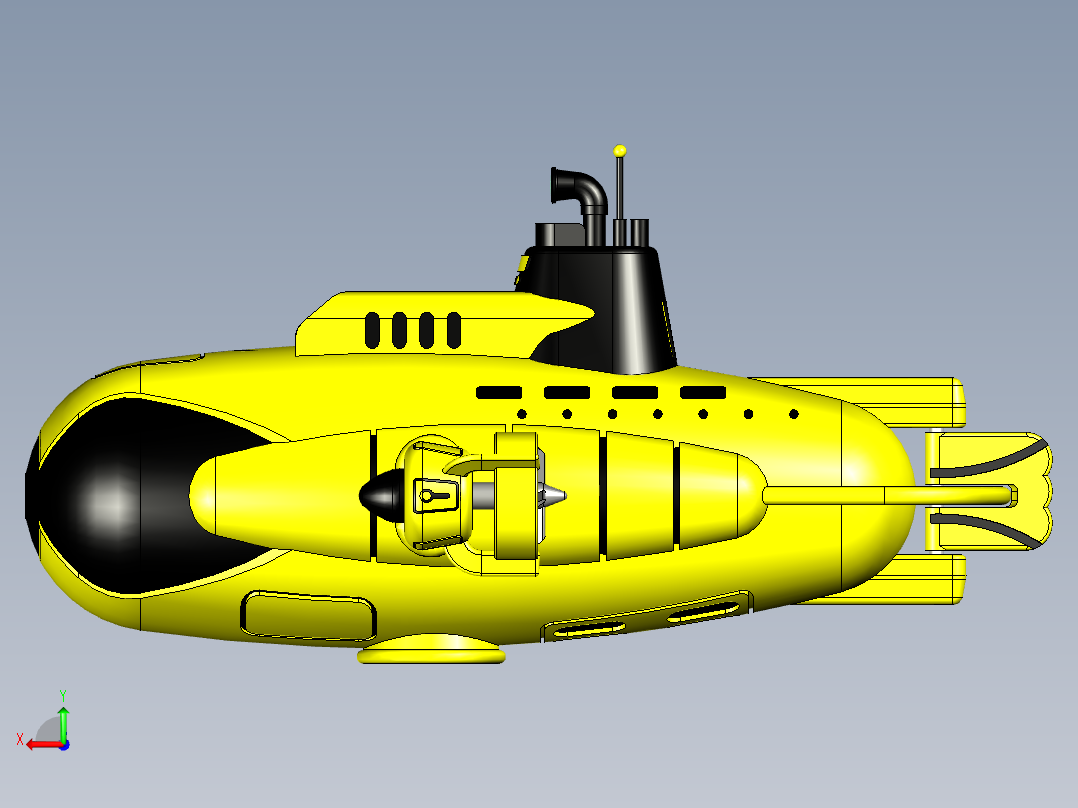黄色小潜水艇模型后视图