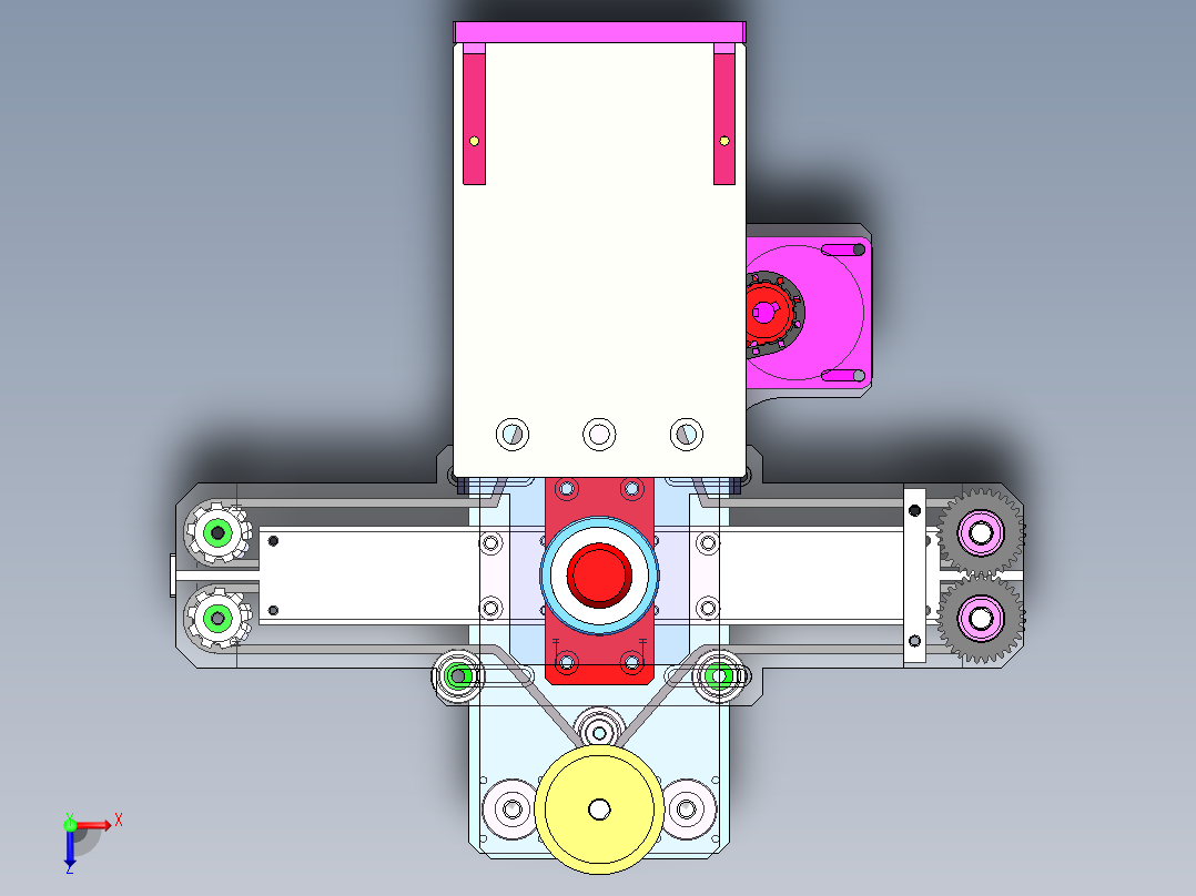 宽度可调-360度翻转-上下同步驱动-PCB板输送装置俯视图