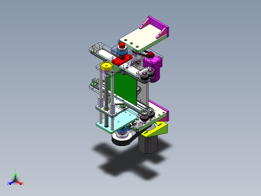宽度可调-360度翻转-上下同步驱动-PCB板输送装置正等轴测图