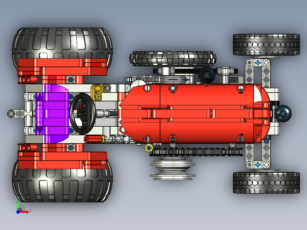 lego-old-tractor拖拉机拼装玩具模型3D图纸 STP格式(1)前视图