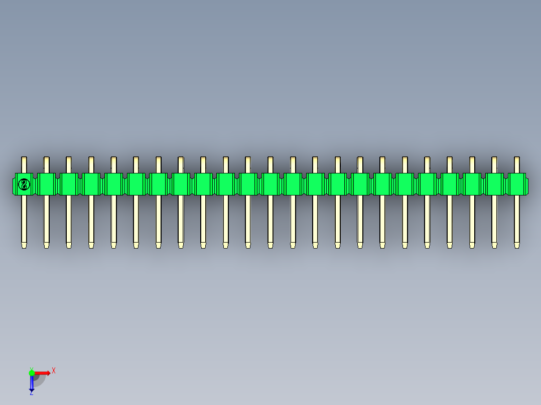 彩色公排针 100mil 2.54mm 系列-DS1022_green_1x23p_100mil_TypeD_rev1.0俯视图