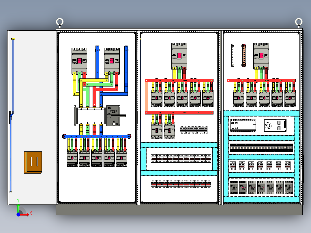 三柜组装双电源630A正装plc接触器控制柜前视图