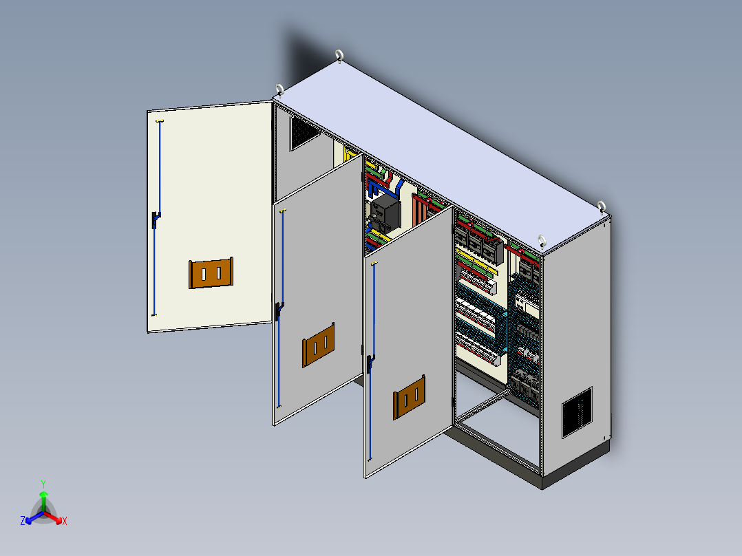 三柜组装双电源630A正装plc接触器控制柜正等轴测图
