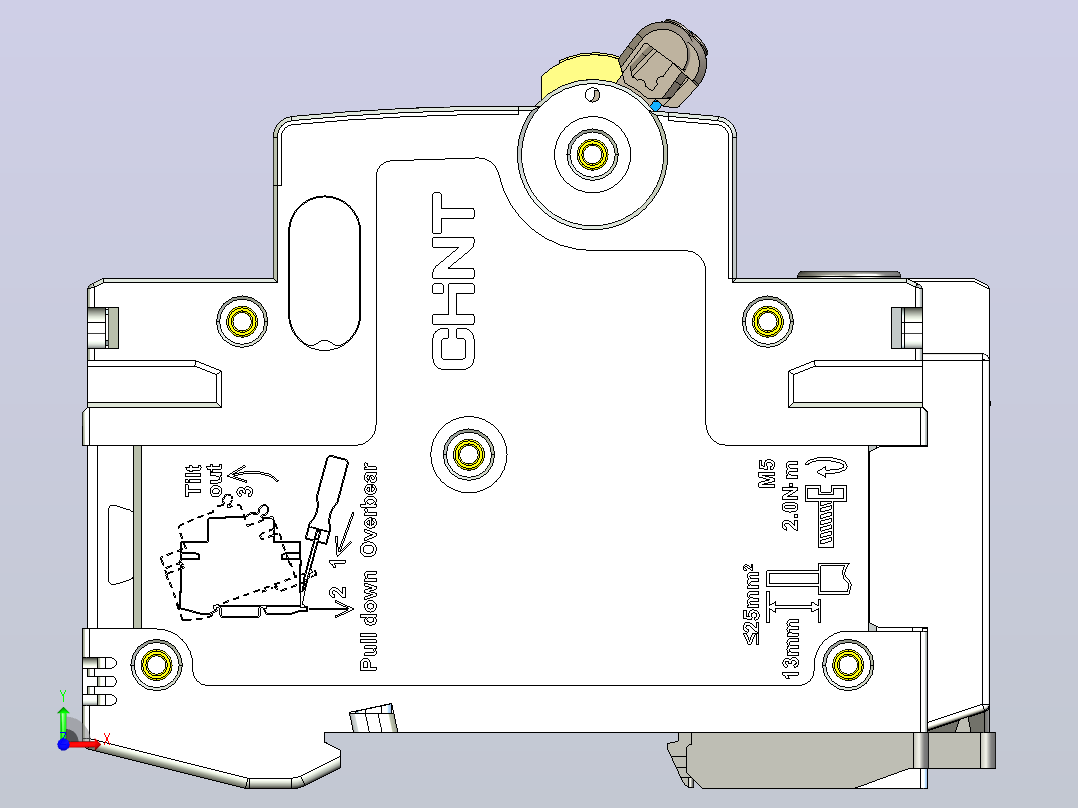 NB8LE-63(6-40A) 3P&amp;N剩余电流动作断路器三维模型202405前视图