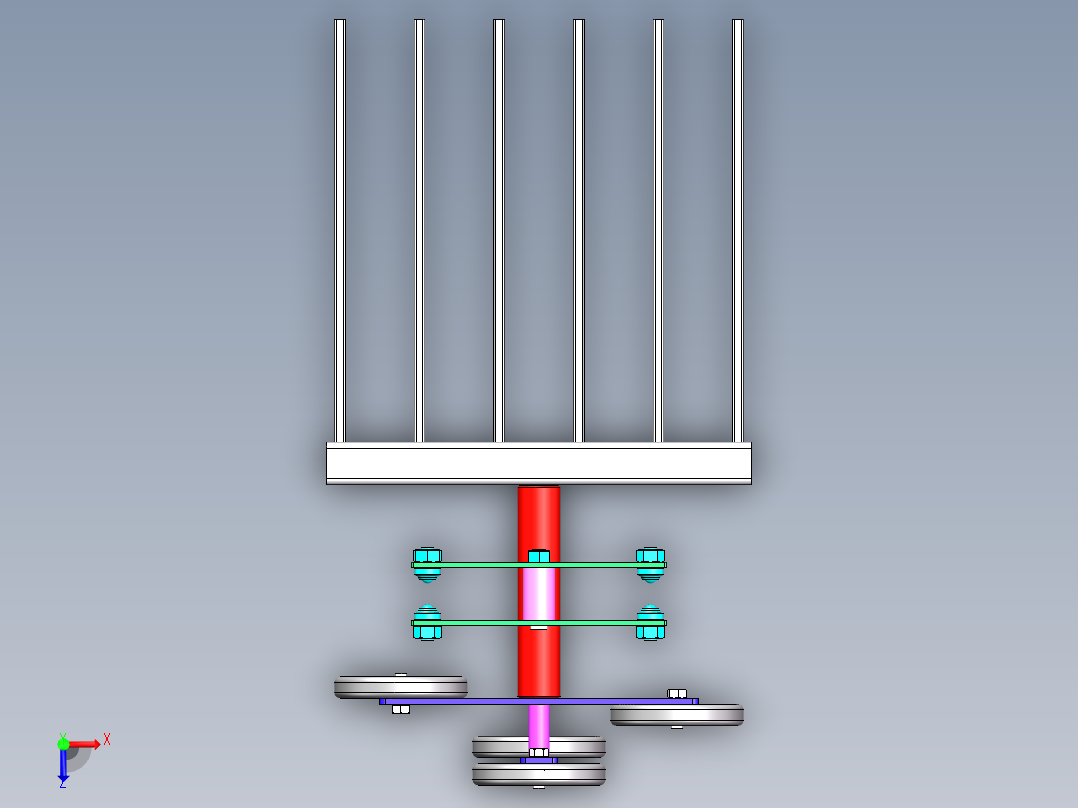 基于叉齿型循环结构的轻载箱货提升机俯视图