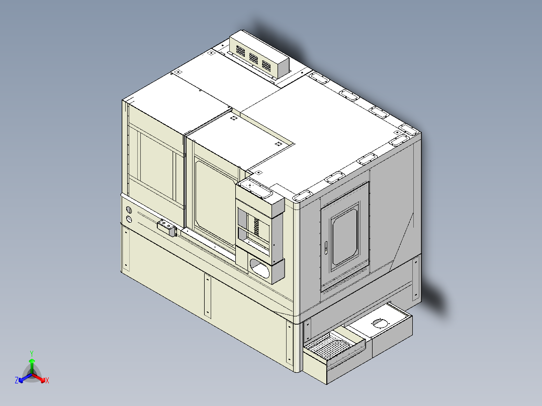 46P斜床身数控车床及钣金外壳正等轴测图