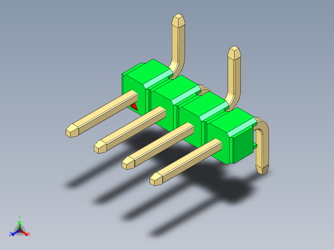 彩色公排针 100mil 2.54mm 系列-DS1022_green_04p_100mil_Type_SMT_R1_rev1.0主视图