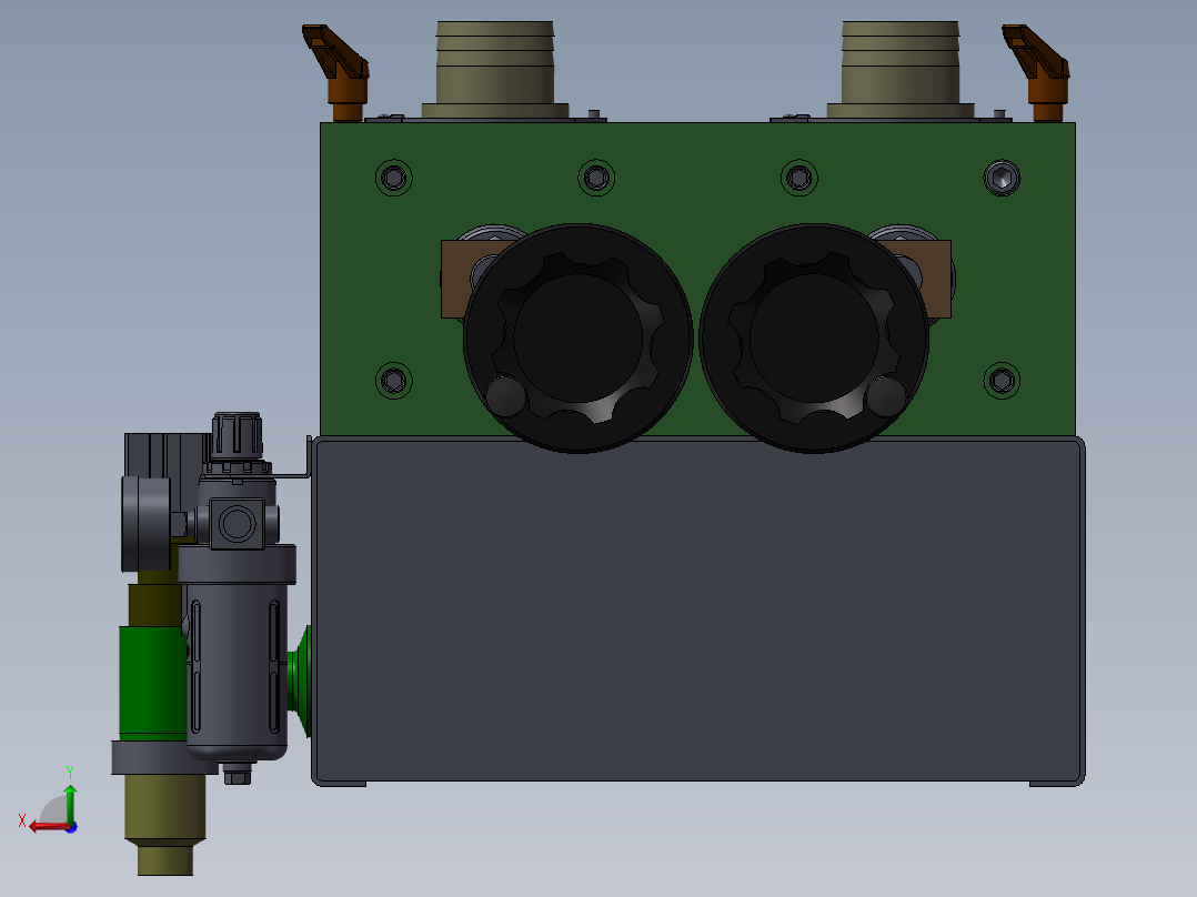气动灌装机（手动灌装机）采用手摇的方式加力，达到装罐的目的后视图