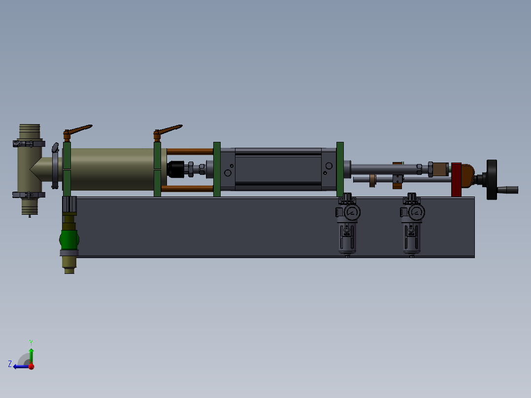 气动灌装机（手动灌装机）采用手摇的方式加力，达到装罐的目的右视图