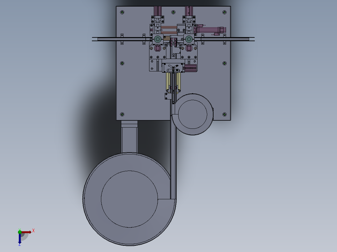 底座双工位自动打螺丝机俯视图