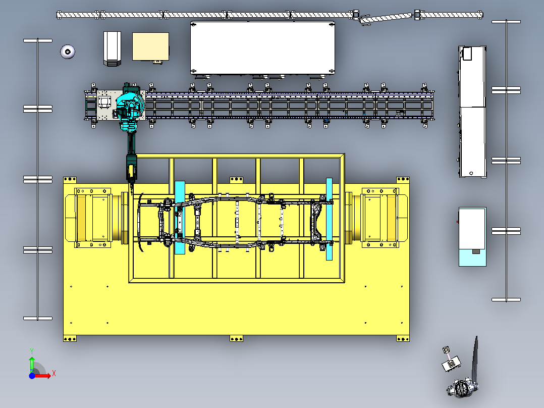 大型机械车架的焊接工作站模拟前视图