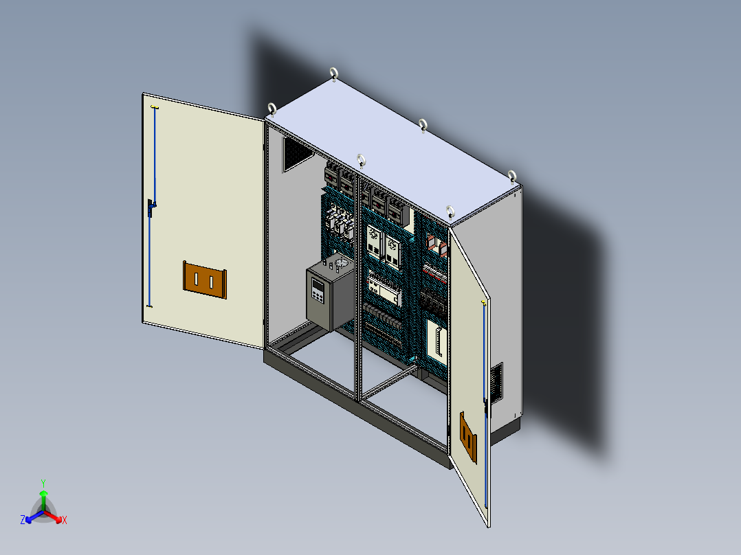 双柜组装刀开关软启动plc+直流接触器控制柜正等轴测图