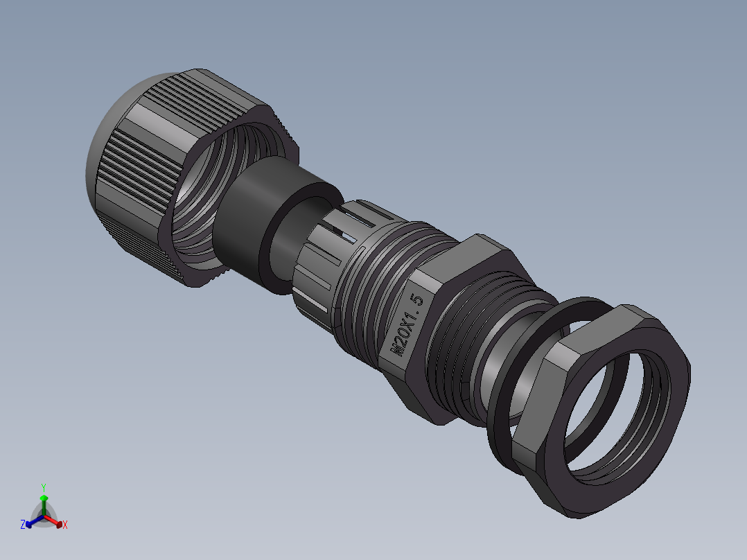 M20x1.5增安防爆尼龙电缆接头正等轴测图
