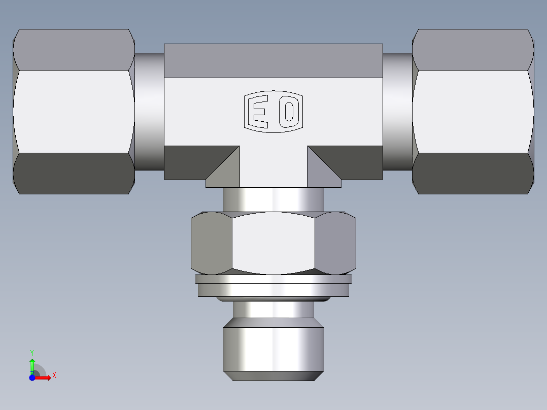 卡套式工业通用硬管接头EO_Adjustable_locknut_branch_tee_TEE08LMCF前视图