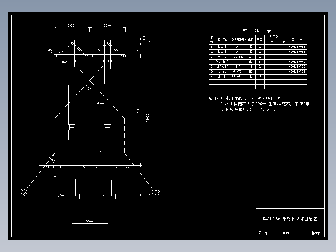 071 K4型(18m)耐张跨越杆