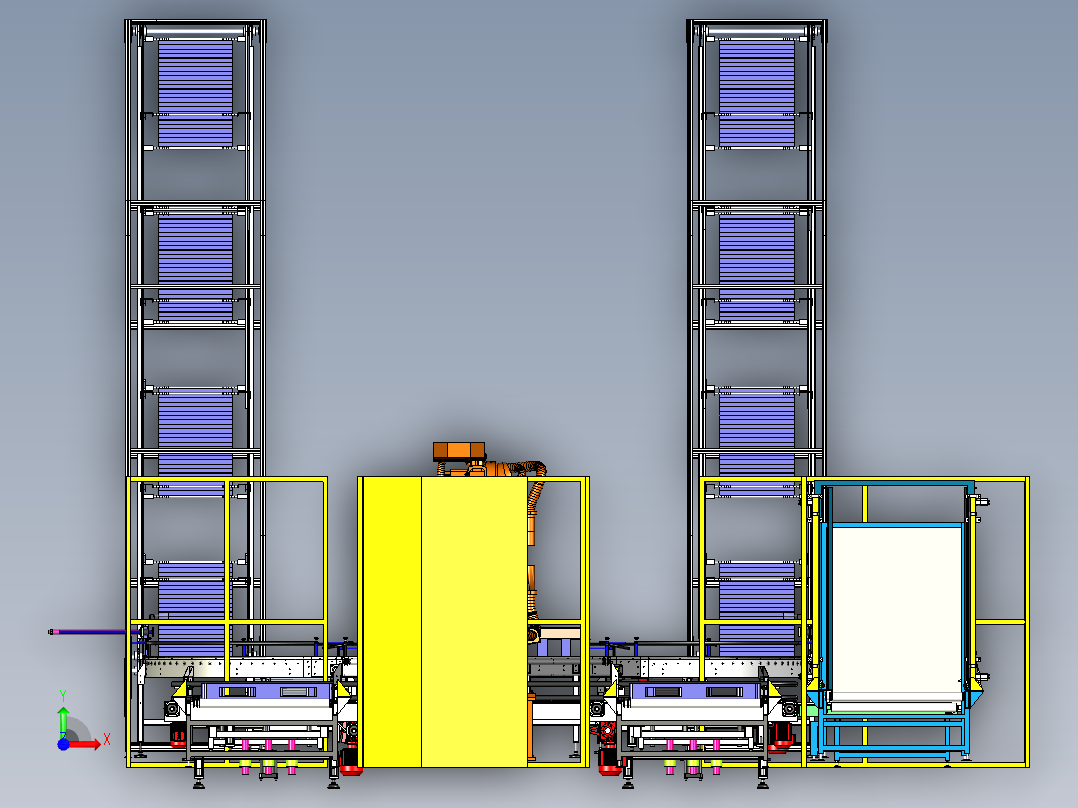 全自动码垛缠绕包装输送一体生产线前视图