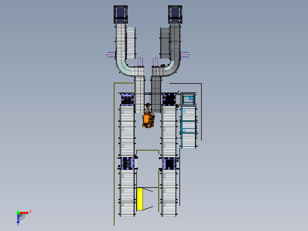 全自动码垛缠绕包装输送一体生产线俯视图