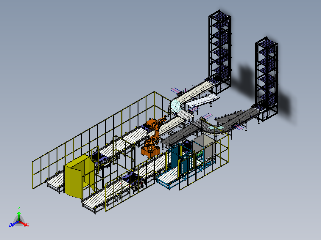 全自动码垛缠绕包装输送一体生产线正等轴测图