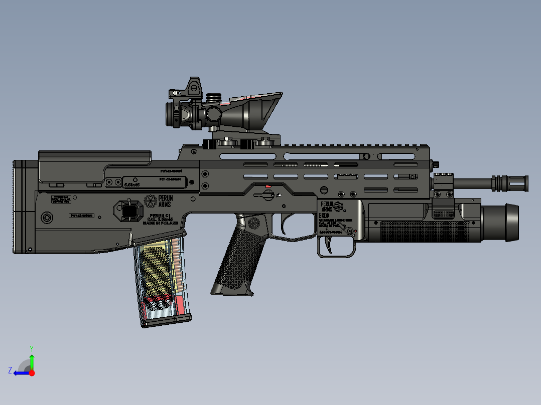 手枪左轮冲锋枪老式狙击步枪设计3D图纸wz-2022-perun-c1-with-grom-1 1 STP右视图