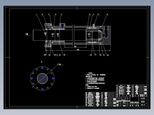 液压油缸cad装配图纸机械设计dwg模型16兆帕90缸径250行程