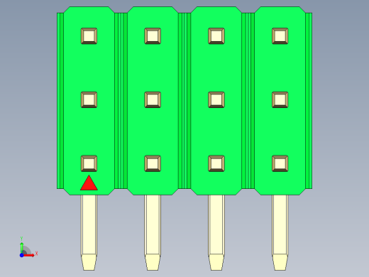 彩色公排针 100mil 2.54mm 系列-DS1022_green_3x04p_100mil_TypeD_rev1.0前视缩略图