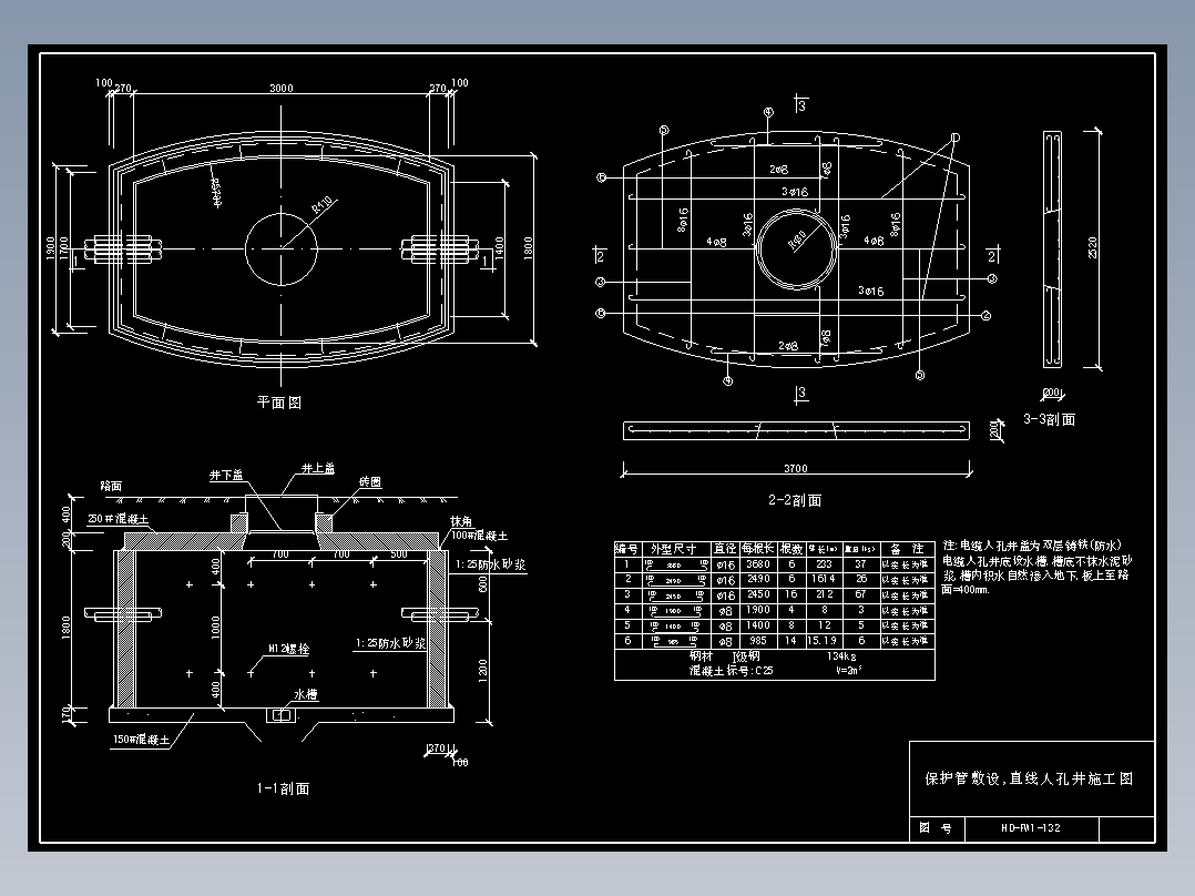 132 保护管敷设,直线人孔井施工图