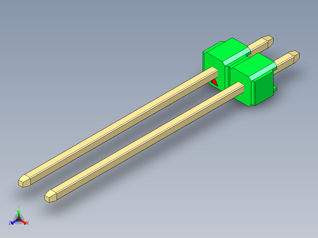 彩色公头100mil（2.54mm）系列-DS1021_green_1x02p_100mil_Type19_rev1.0主视图