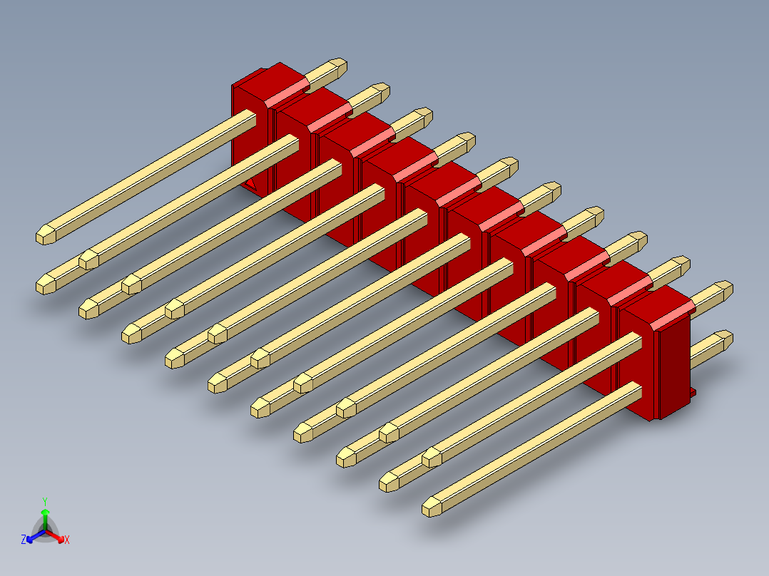 彩色公头100mil（2.54mm）系列-DS1021_red_2x10p_100mil_Type5_rev1.0主视图