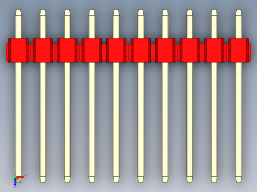 彩色公头100mil（2.54mm）系列-DS1021_red_2x10p_100mil_Type5_rev1.0俯视缩略图