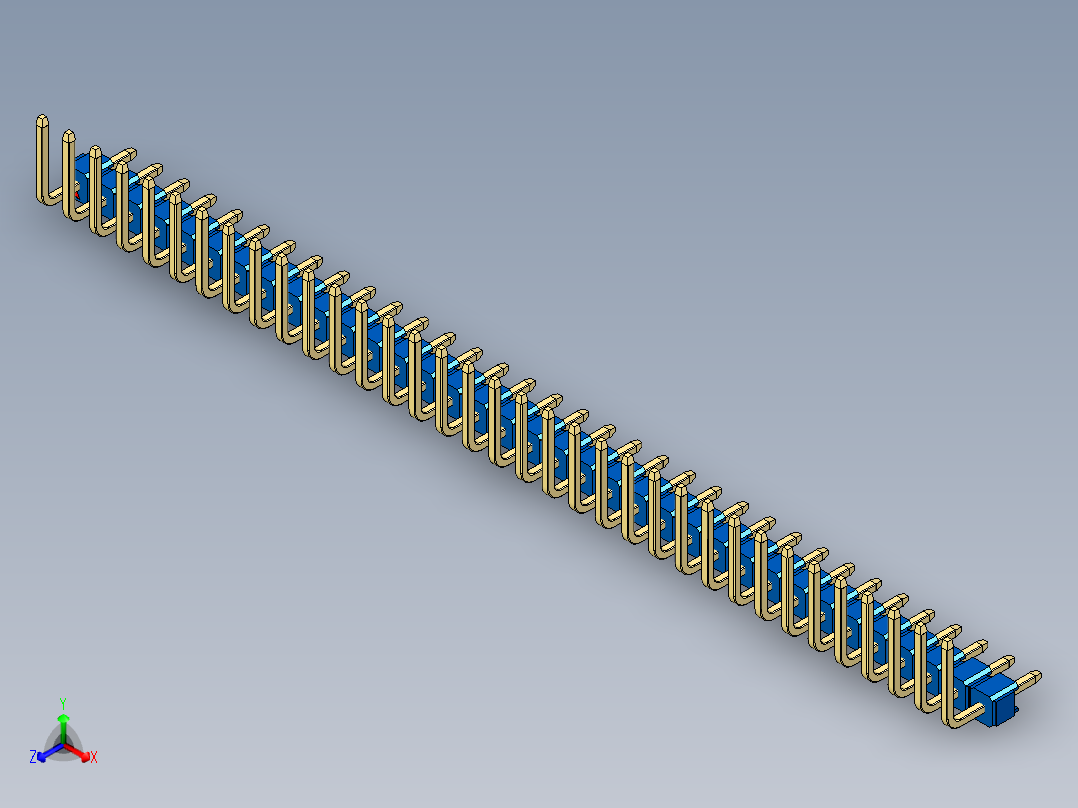 彩色公排针 100mil 2.54mm 系列-DS1022_blue_35p_100mil_TypeU_rev1.0正等轴测图