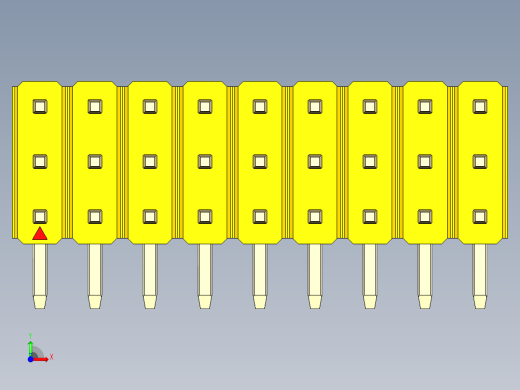 彩色公排针 100mil 2.54mm 系列-DS1022_yellow_3x09p_100mil_TypeD_rev1.0前视缩略图