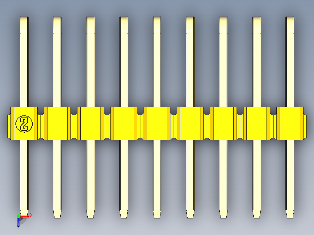 彩色公排针 100mil 2.54mm 系列-DS1022_yellow_3x09p_100mil_TypeD_rev1.0俯视图
