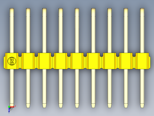 彩色公排针 100mil 2.54mm 系列-DS1022_yellow_3x09p_100mil_TypeD_rev1.0俯视缩略图