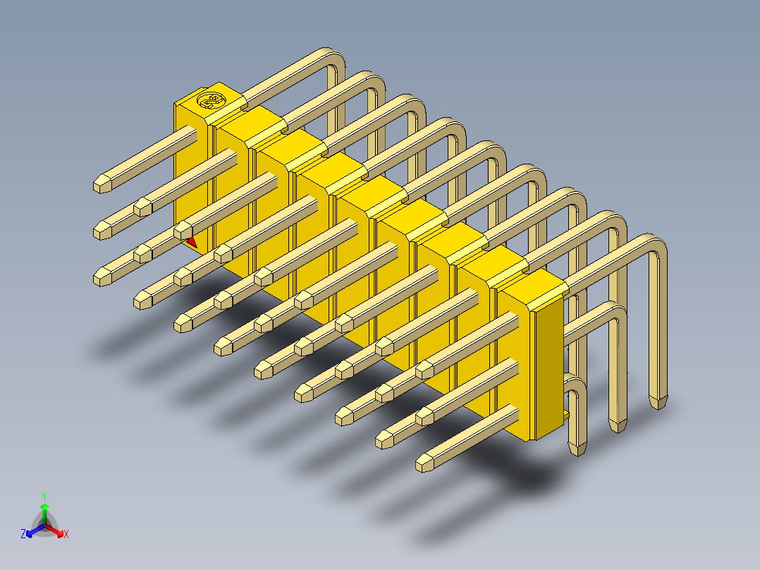 彩色公排针 100mil 2.54mm 系列-DS1022_yellow_3x09p_100mil_TypeD_rev1.0正等轴测图