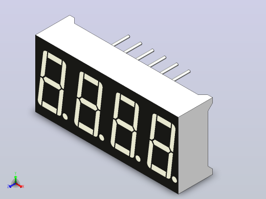 4位7段LED显示屏30毫米x 14毫米x 7,2毫米正等轴测缩略图