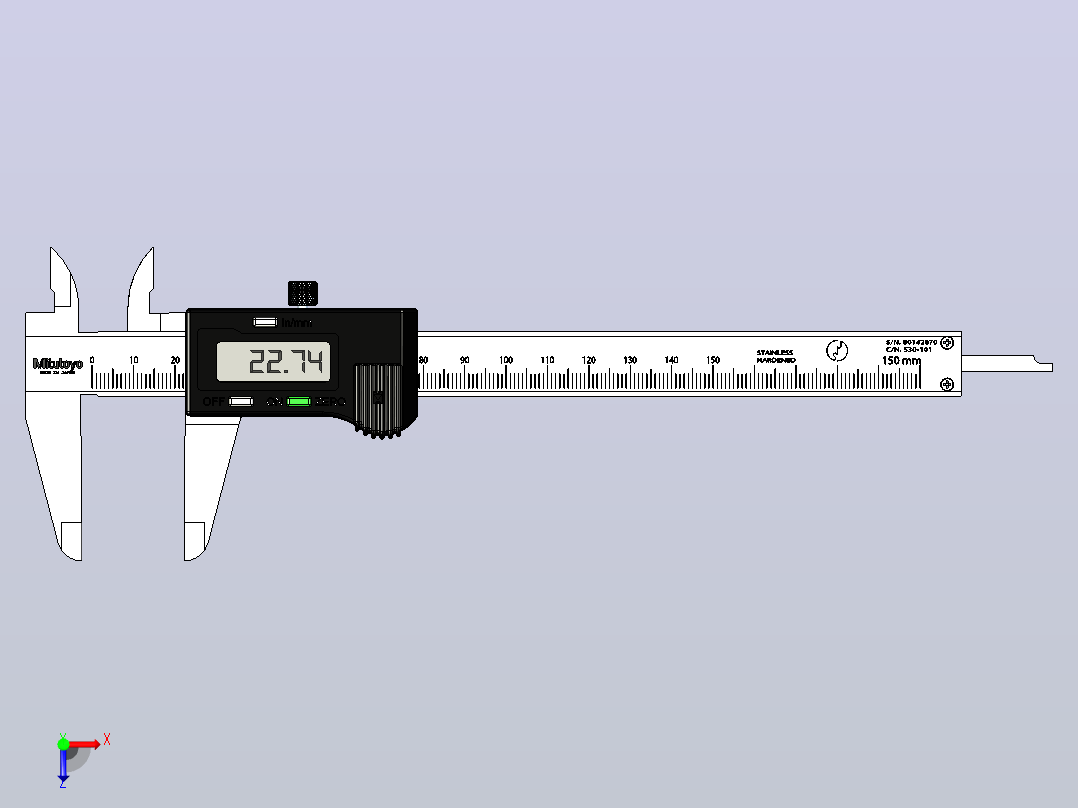 150mm数字米图托约卡尺俯视图