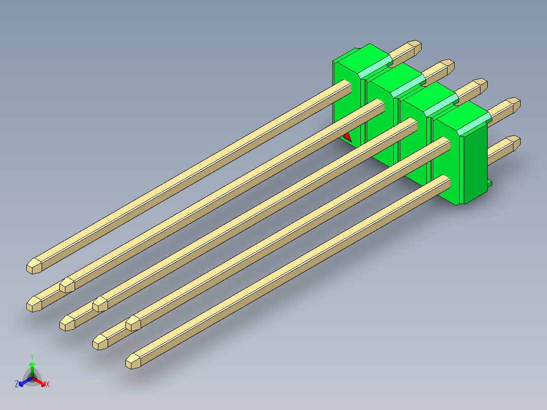 彩色公头100mil（2.54mm）系列-DS1021_green_2x04p_100mil_Type43_rev1.0主视图