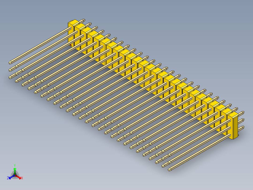 彩色公头100mil（2.54mm）系列-DS1021_yellow_3x26p_100mil_Type43_rev1.0正等轴测图