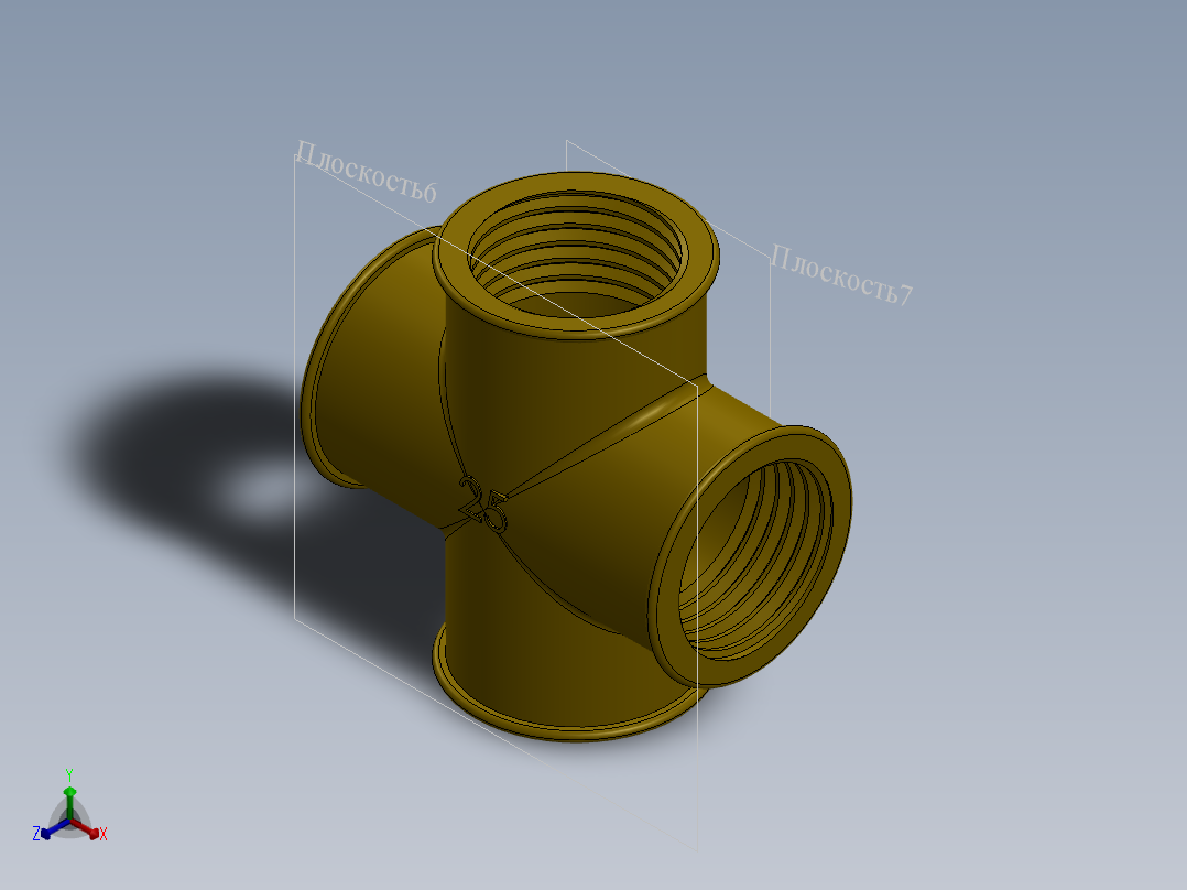 1英寸BSP（d25）十字接头正等轴测图