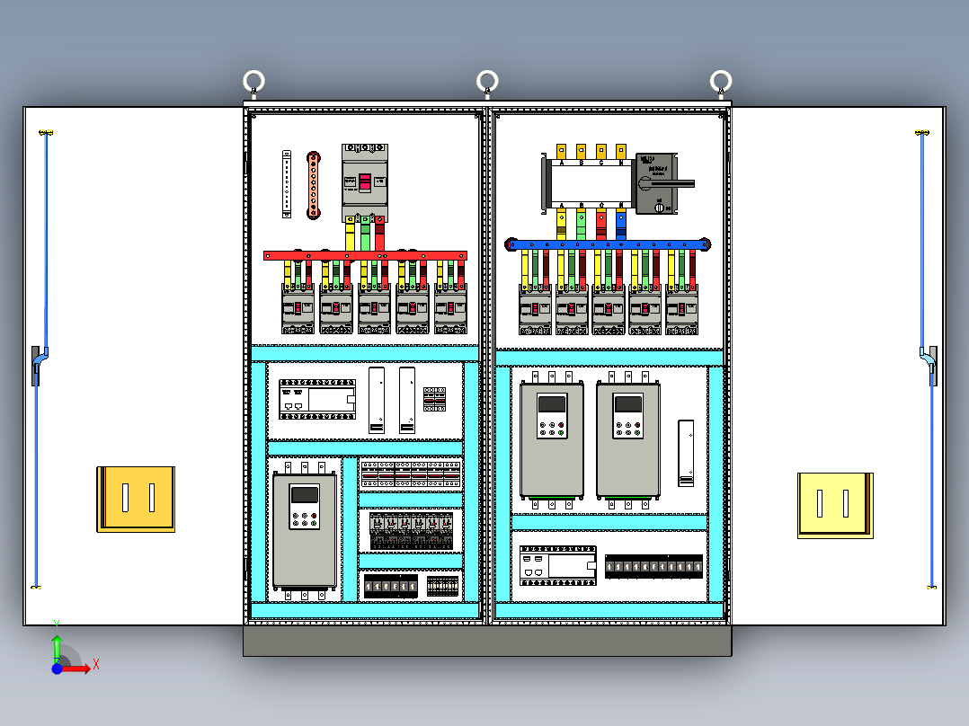 双柜组装630A双电源CDQ1S系列plc控制柜前视图