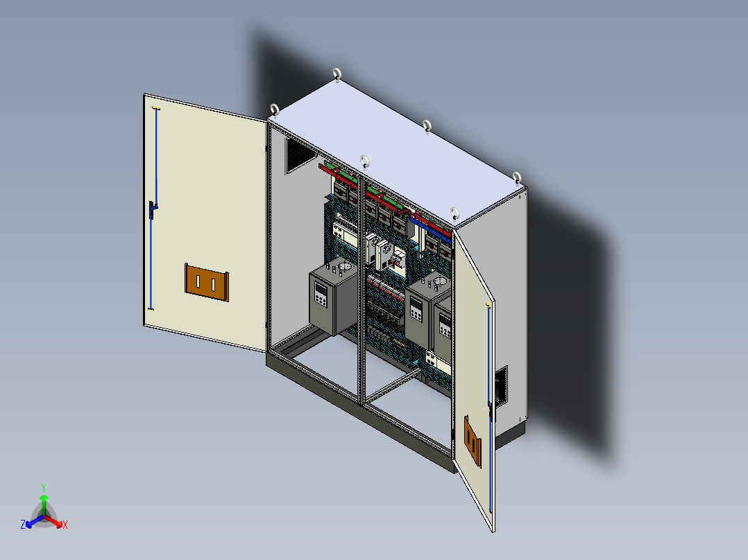 双柜组装630A双电源CDQ1S系列plc控制柜正等轴测图