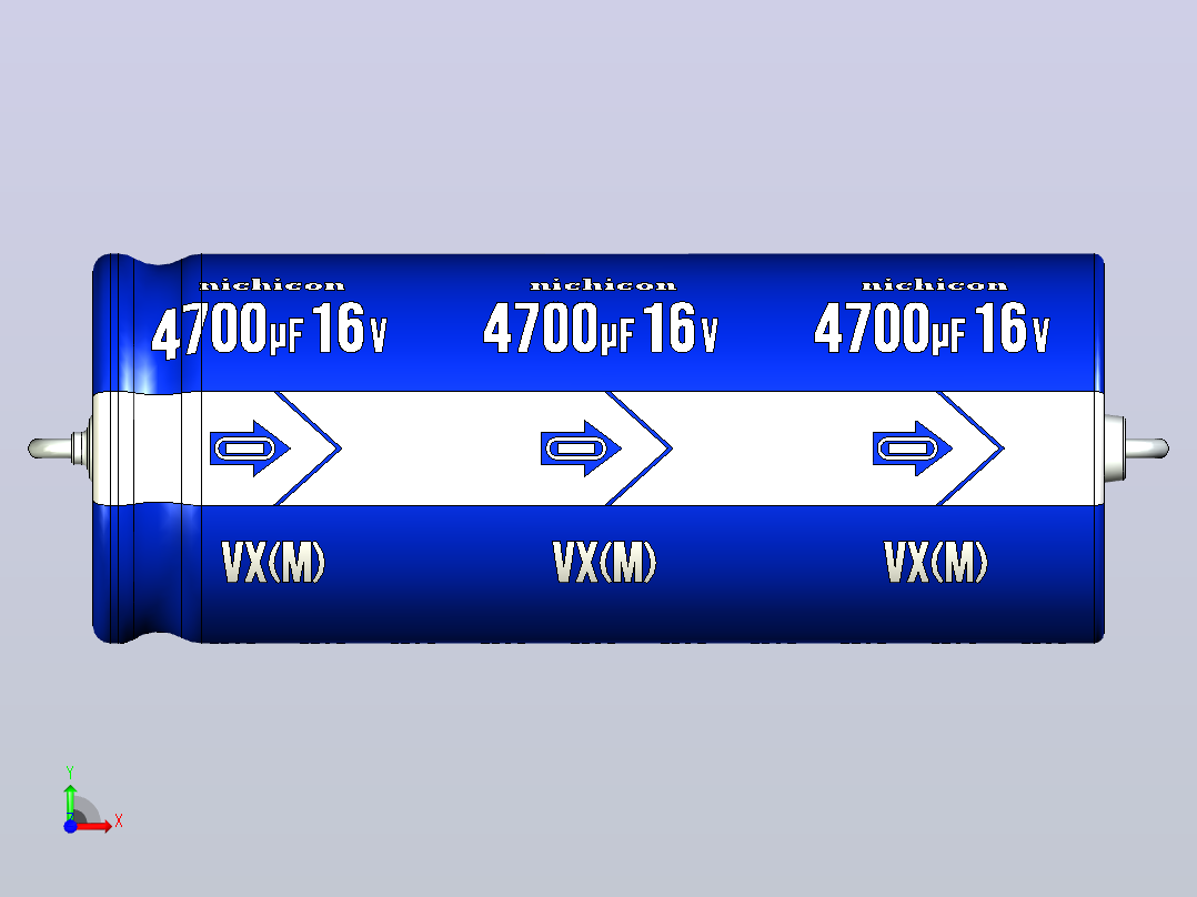 铝制轴向电解电容器。VX系列4700uf 16v。16x41.5mm毫米。间距44.5至51毫米。电解镍镉电池前视图