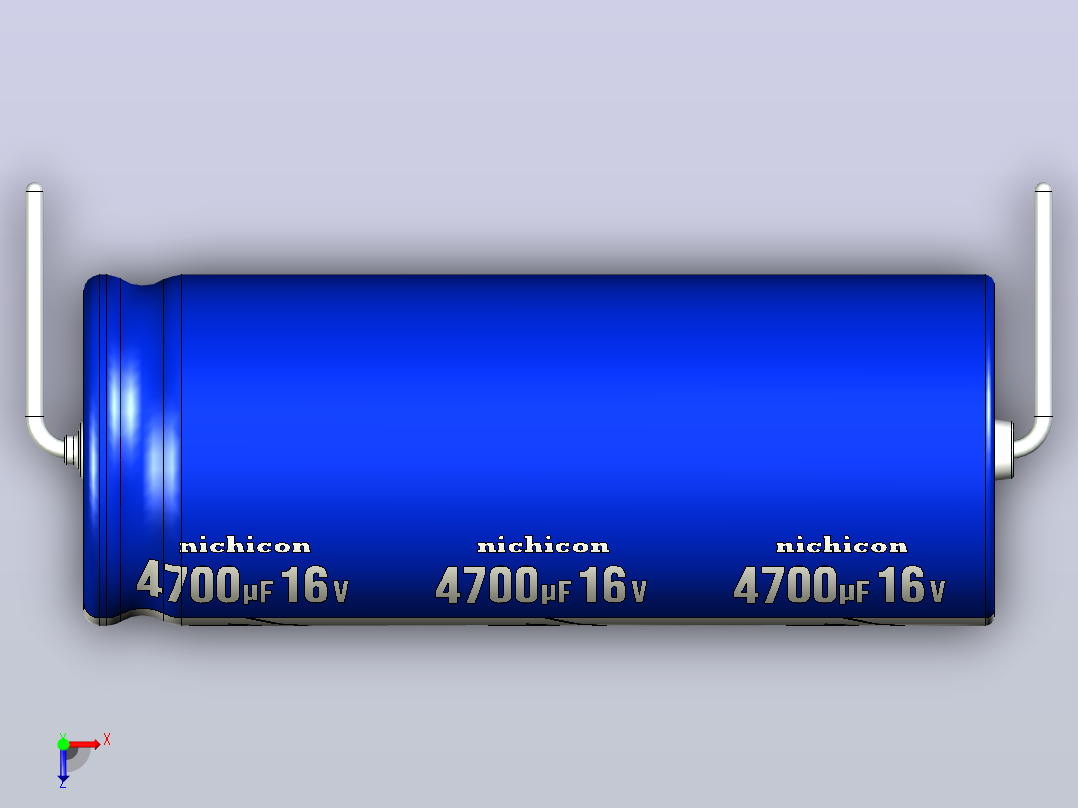 铝制轴向电解电容器。VX系列4700uf 16v。16x41.5mm毫米。间距44.5至51毫米。电解镍镉电池俯视图