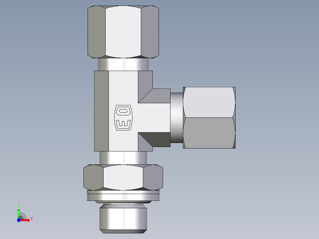 卡套式工业通用硬管接头EO_Adjustable_locknut_run_tee_LEE08ZLRCF前视图