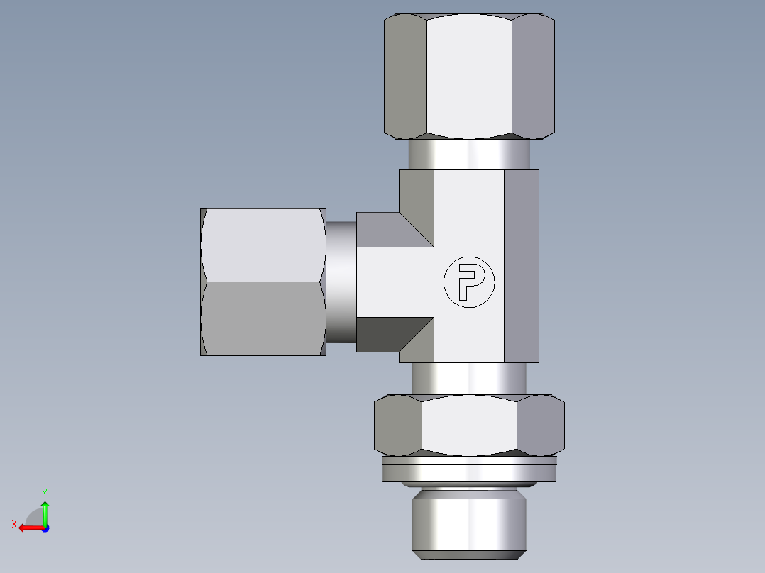 卡套式工业通用硬管接头EO_Adjustable_locknut_run_tee_LEE08ZLRCF后视图