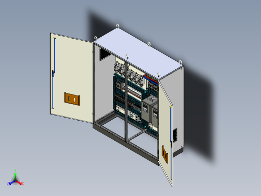 双柜组装刀开关风机+双电源CDQ1S软启动plc控制柜正等轴测缩略图