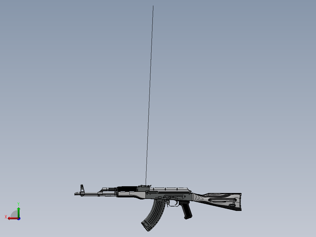 手枪左轮冲锋枪老式狙击步枪设计3D图纸akm-assembled-rifle_akm-1 2 STP IGS SW UG X_T后视图